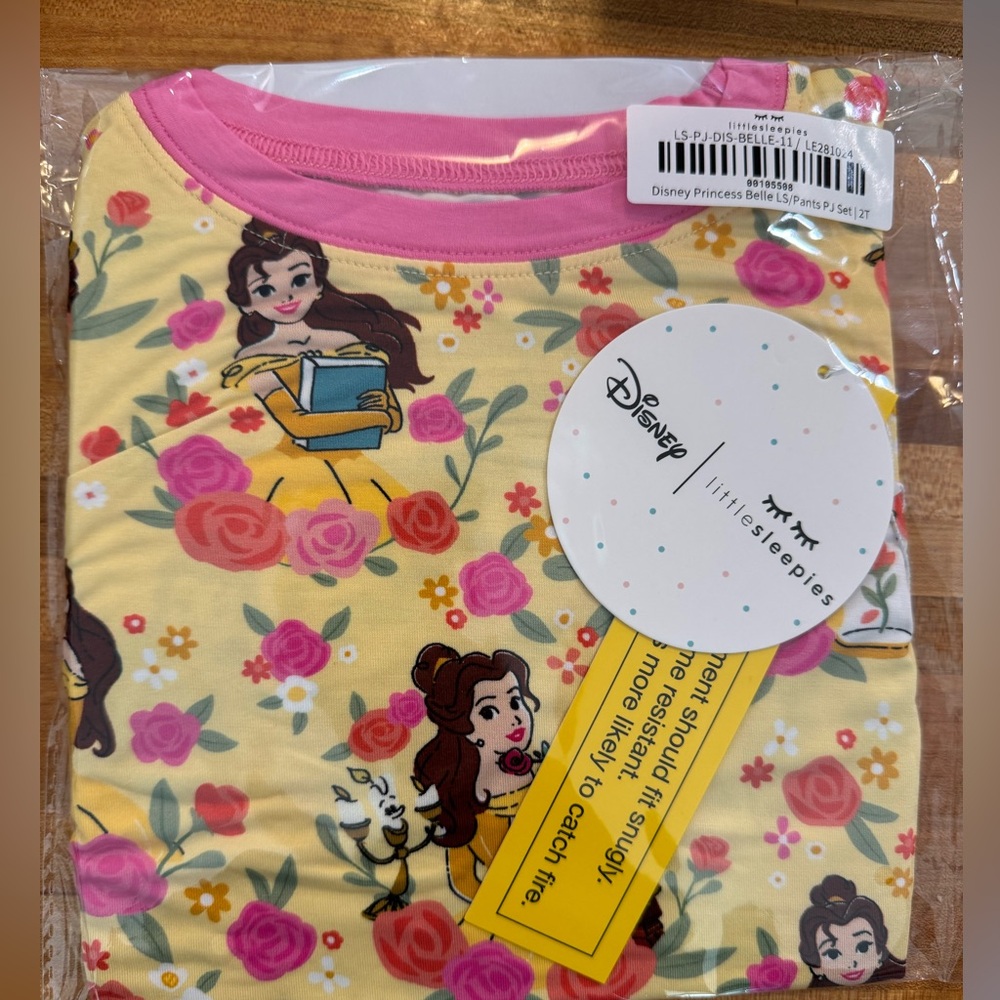 Little Sleepies Disney Belle long sleeve pajama set 2T.